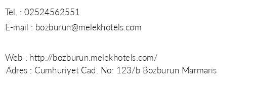 Melek Hotels Bozburun telefon numaralar, faks, e-mail, posta adresi ve iletiim bilgileri